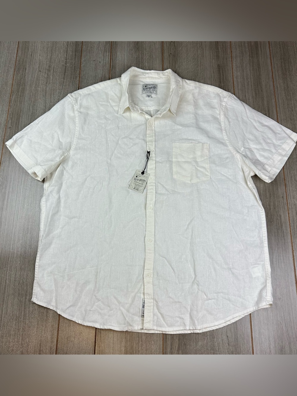 Lucky Brand Linen Blend Shirt 2XL XXL Short Sleeve Solid White NEW